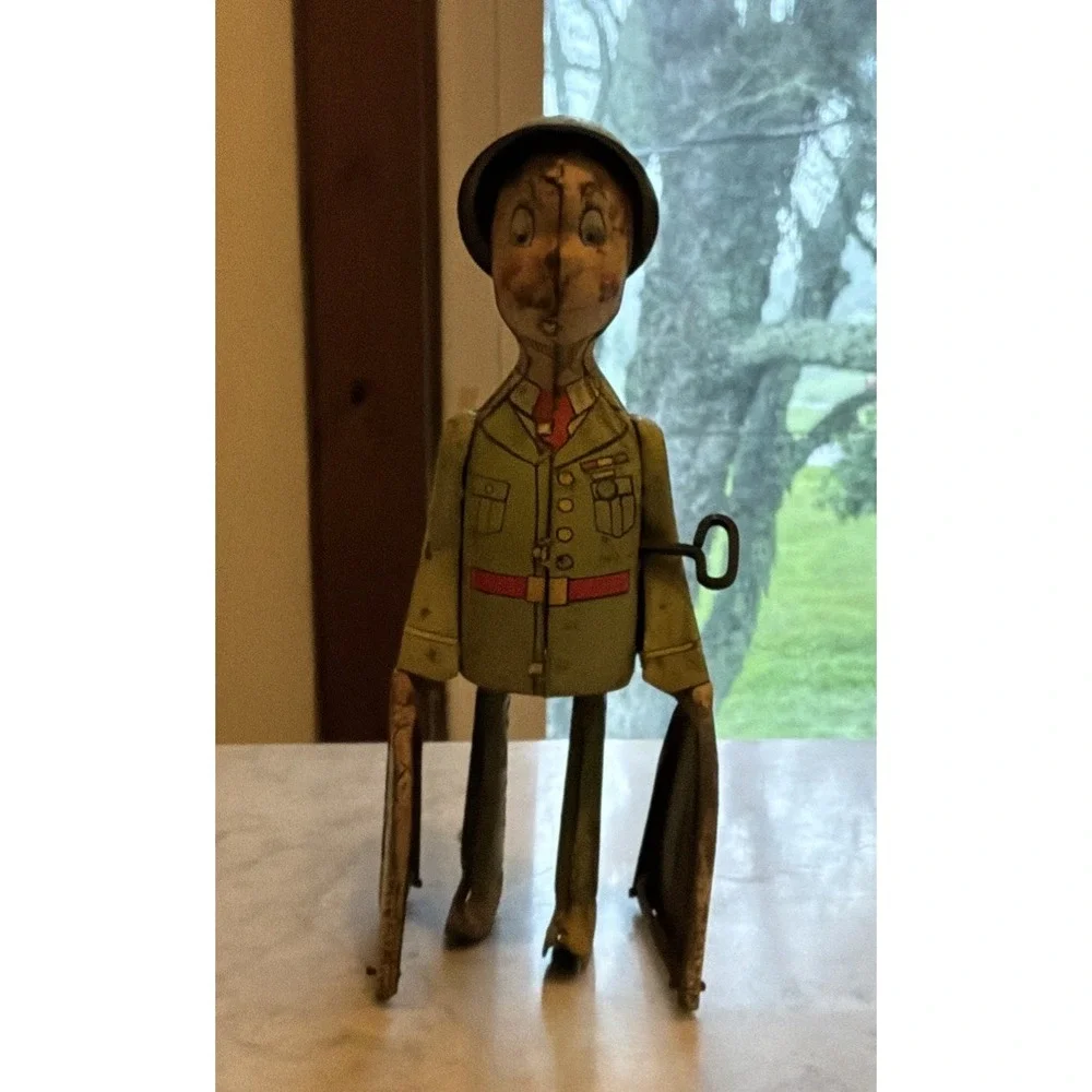 VINTAGE UNIQUE ART WINDUP CLOCKWORK TOY G.I. JOE & K9 PUPS WORKS